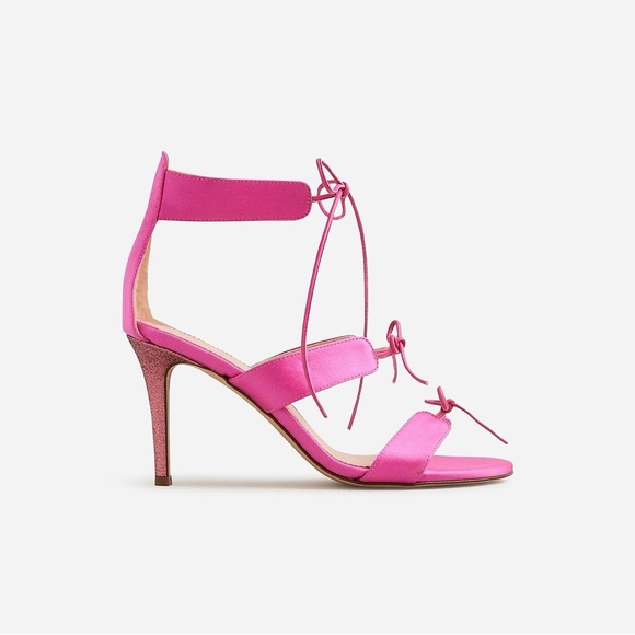 J CREW COLLECTION ITALIAN SATIN LACE UP GLITTER HEELS PINK NIB SZ 8 - Picture 2 of 3